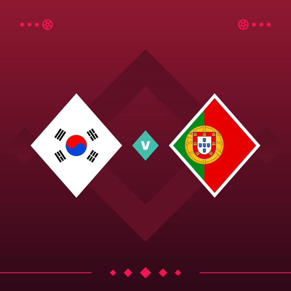 Sydkorea, portugal fotbollsvärld 2022 match kontra på röd bakgrund. vektor illustration