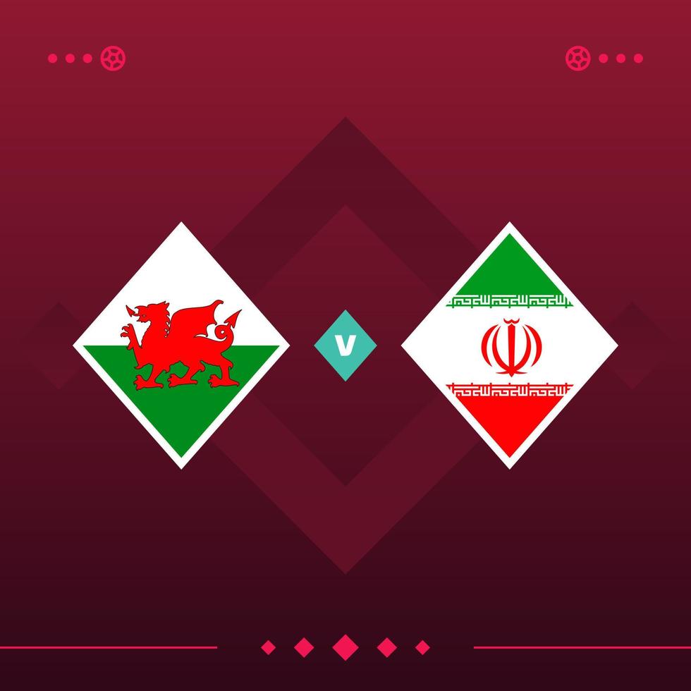 Wales, Iran World Football 2022 match kontra på röd bakgrund. vektor illustration