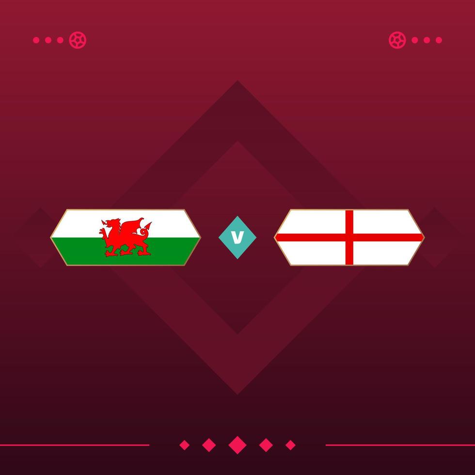 Wales, Englands fotbollsmatch 2022 mot röd bakgrund. vektor illustration