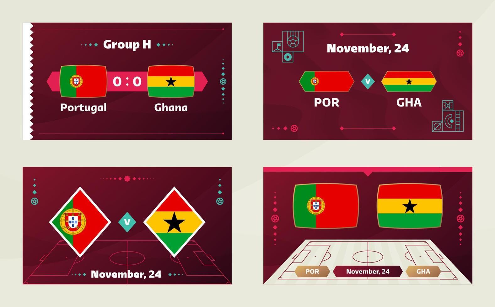 Portugal vs Ghana, fotboll 2022, grupp h. världsfotbollstävling mästerskap match kontra lag intro sport bakgrund, mästerskap konkurrens sista affisch, vektorillustration. vektor