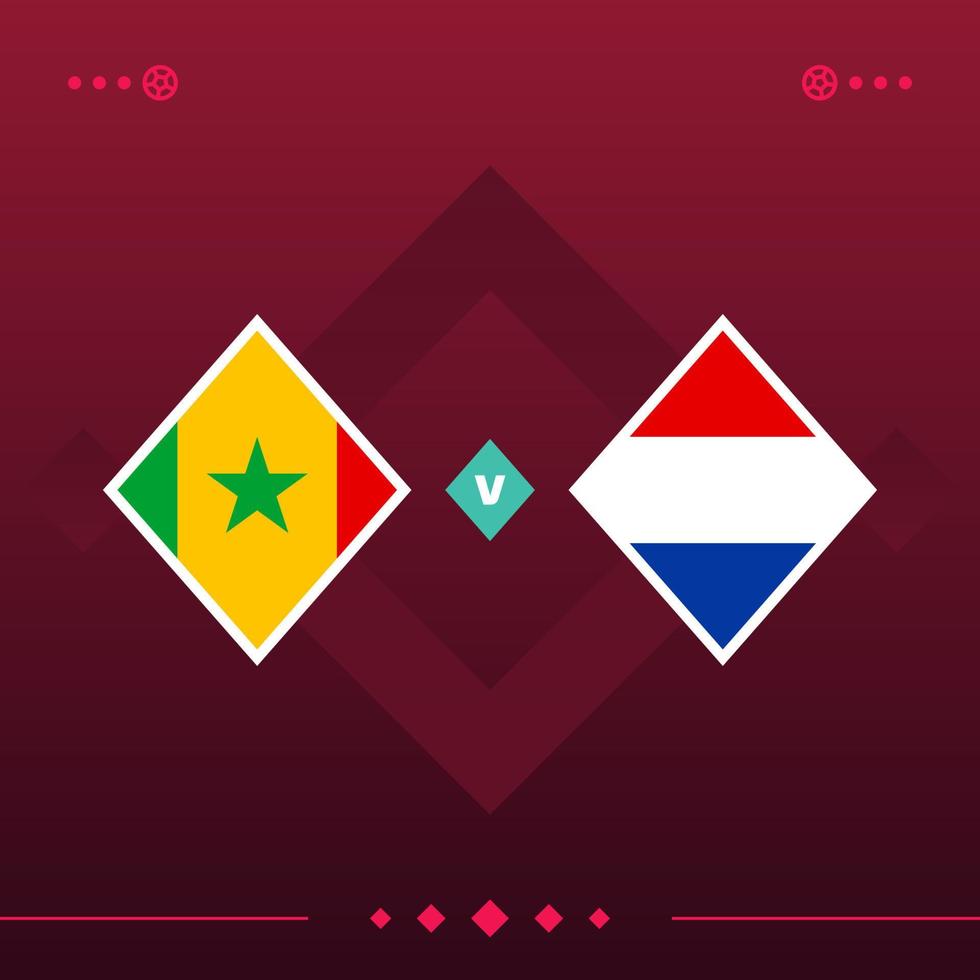 senegal, nederländska fotbollsvärlden 2022 match kontra på röd bakgrund. vektor illustration