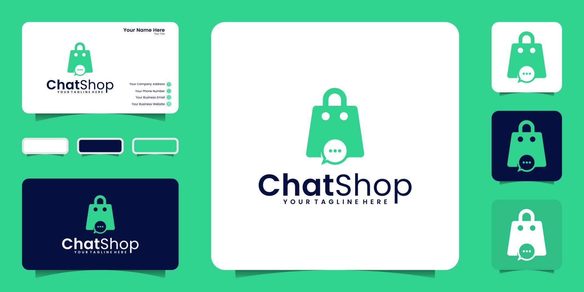 Online-Einkaufstaschen-Design-Logo-Inspiration und Design-Chat, Symbolsymbol und Visitenkarte vektor