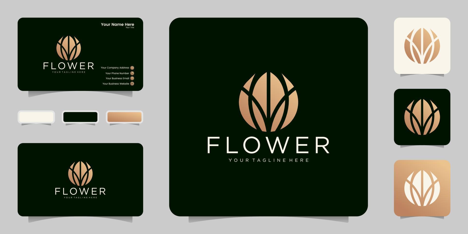 modern blommande blomma logotyp i guld färg logotyp design, ikon, symbol och visitkort vektor