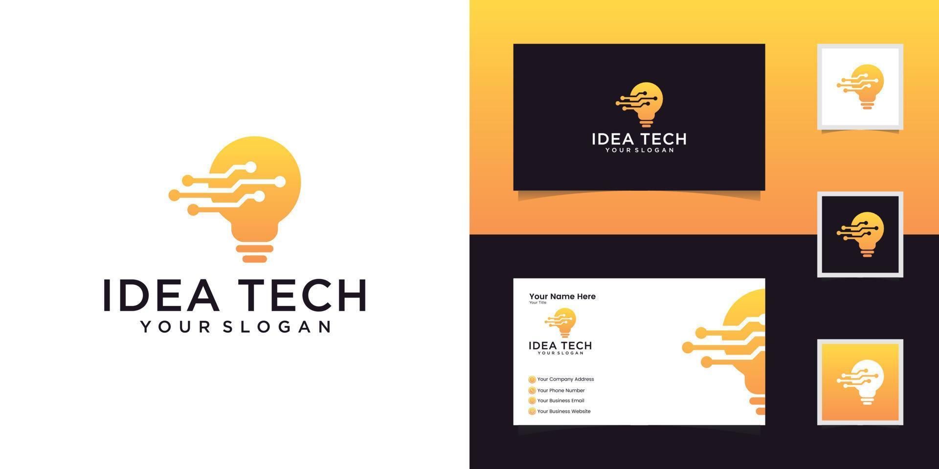 Tech-Glühlampen-Logo entwirft Konzept, Pixel-Technologie-Glühlampe-Idee-Logo-Vorlage und Visitenkarte vektor