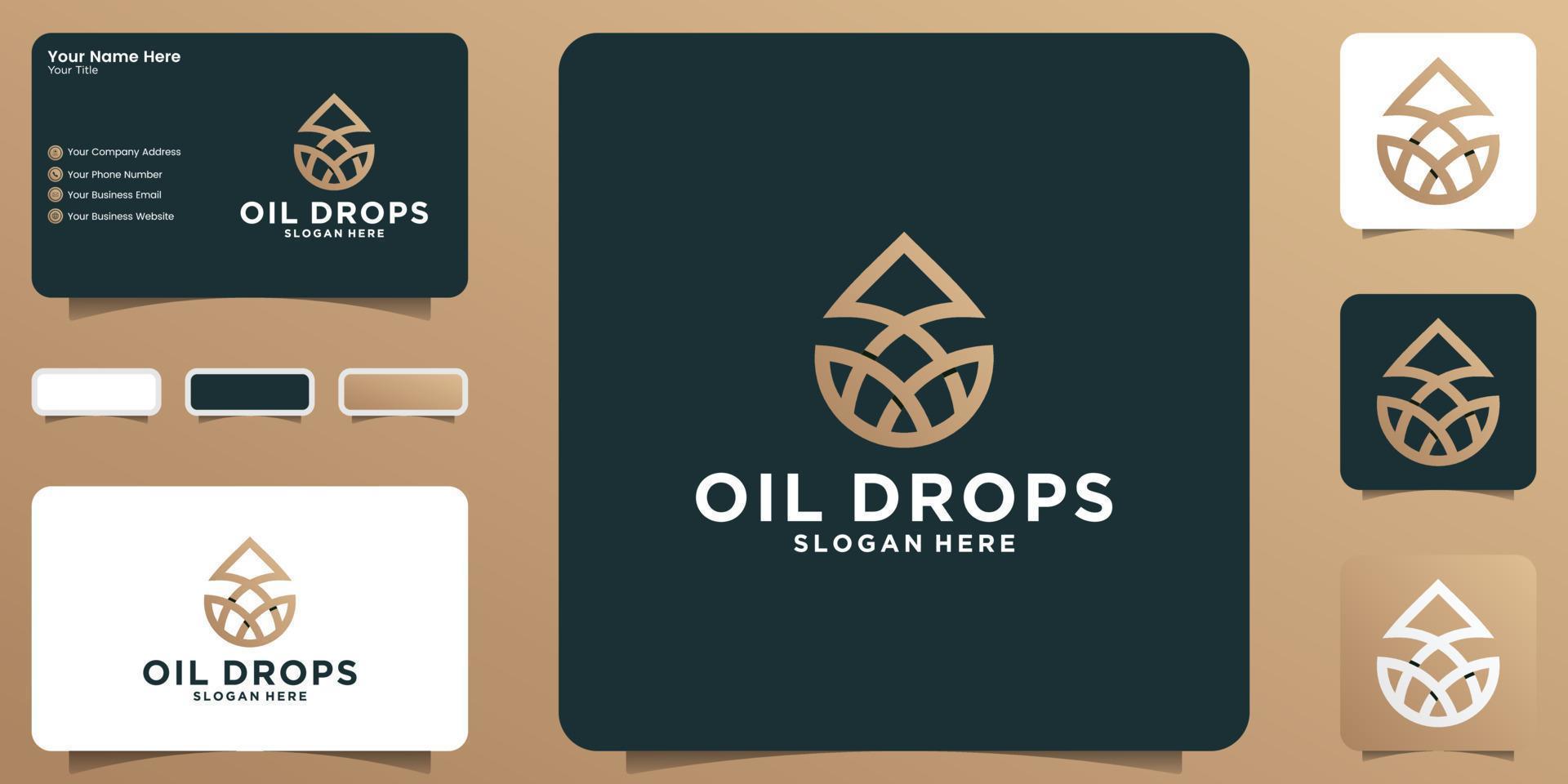 Öltropfen minimalistisches Logo im Strichkunststil und Visitenkarte vektor