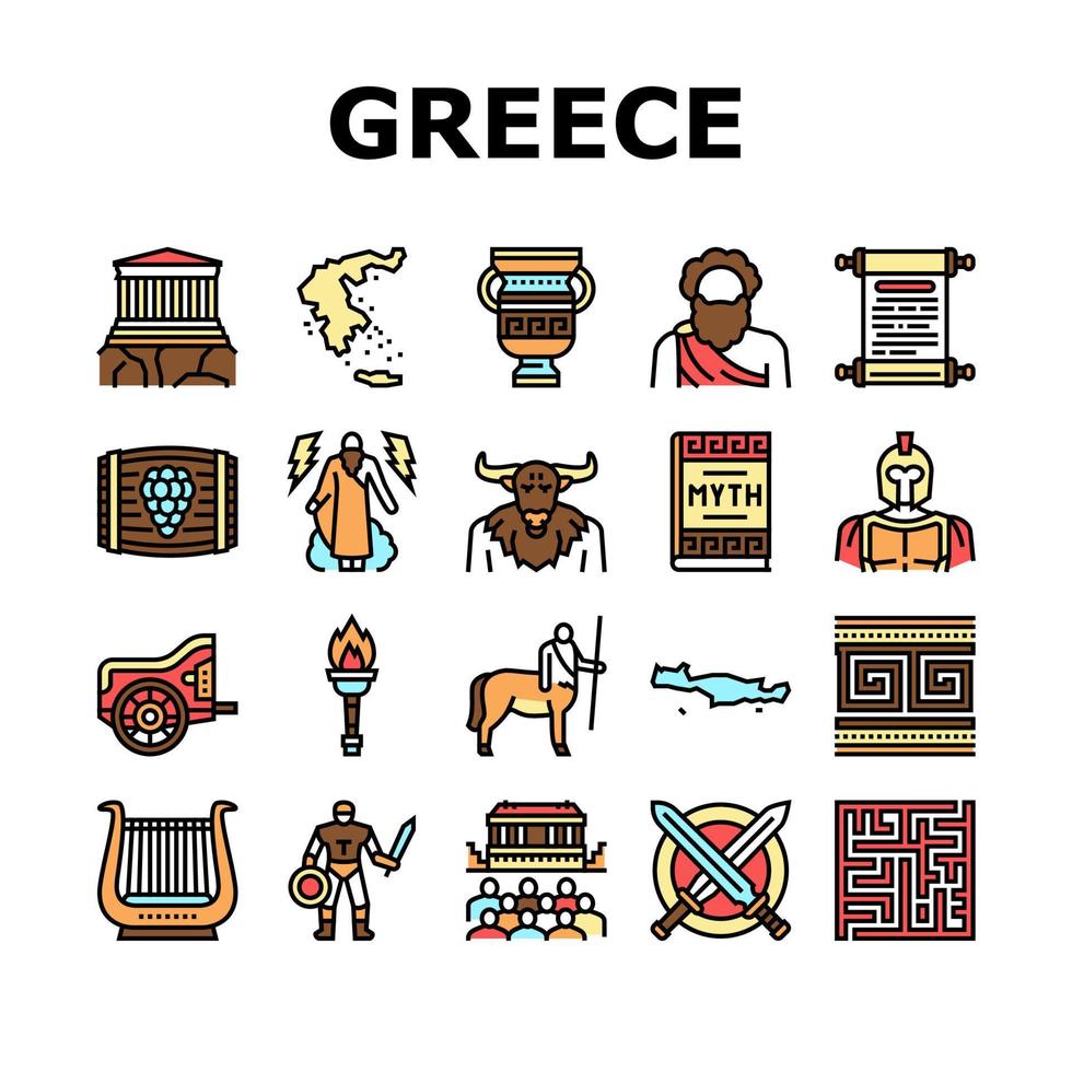 antike griechische mythologie geschichte symbole set vektor