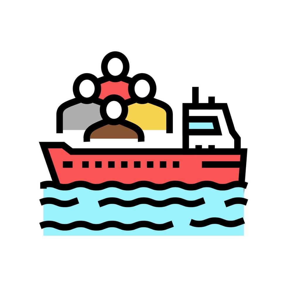 fartyg transport flykting färg ikon vektor illustration