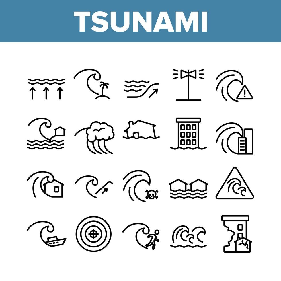 Symbole für Tsunami-Wellensammlungselemente setzen Vektor