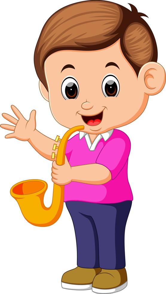 pojke spelar saxofon vektor