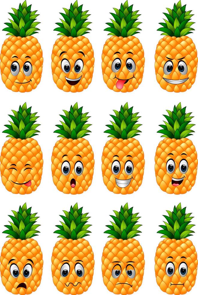 Ananas mit verschiedenen Emoticons vektor