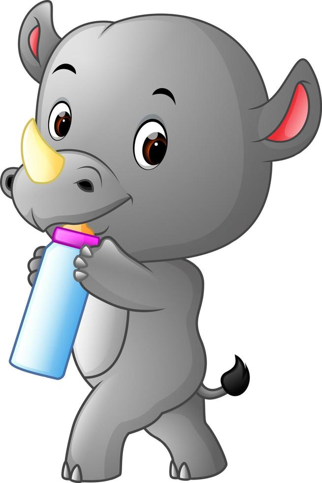 Nashorn hält Babyflasche mit Nippel vektor