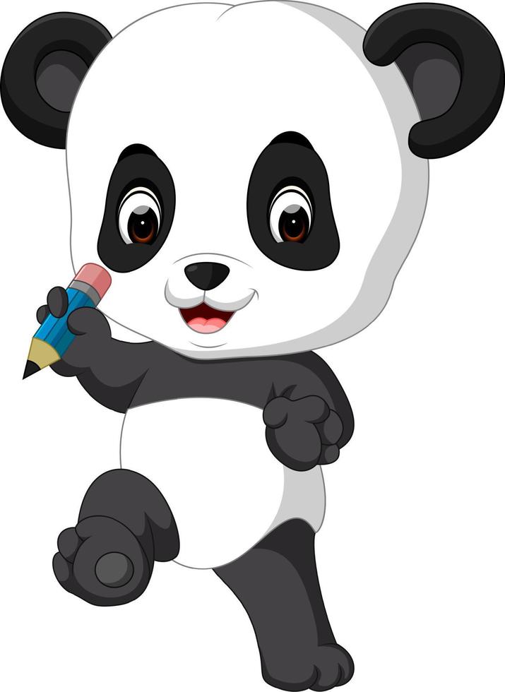 süßer panda mit bleistift vektor