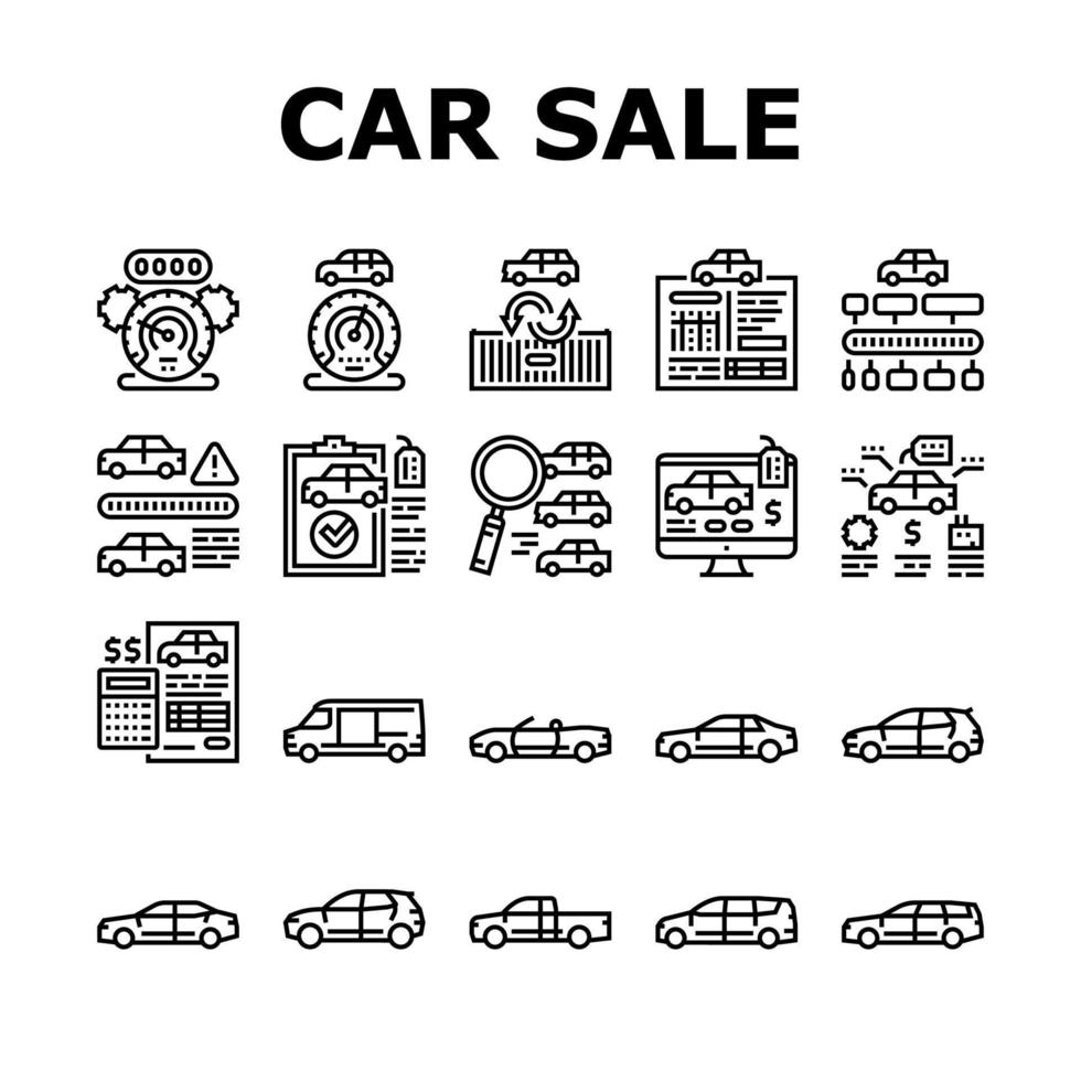 begagnad bil försäljning bil service ikoner set vektor