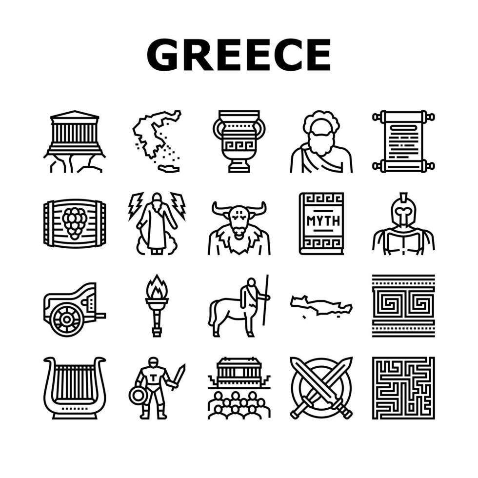 antike griechische mythologie geschichte symbole set vektor