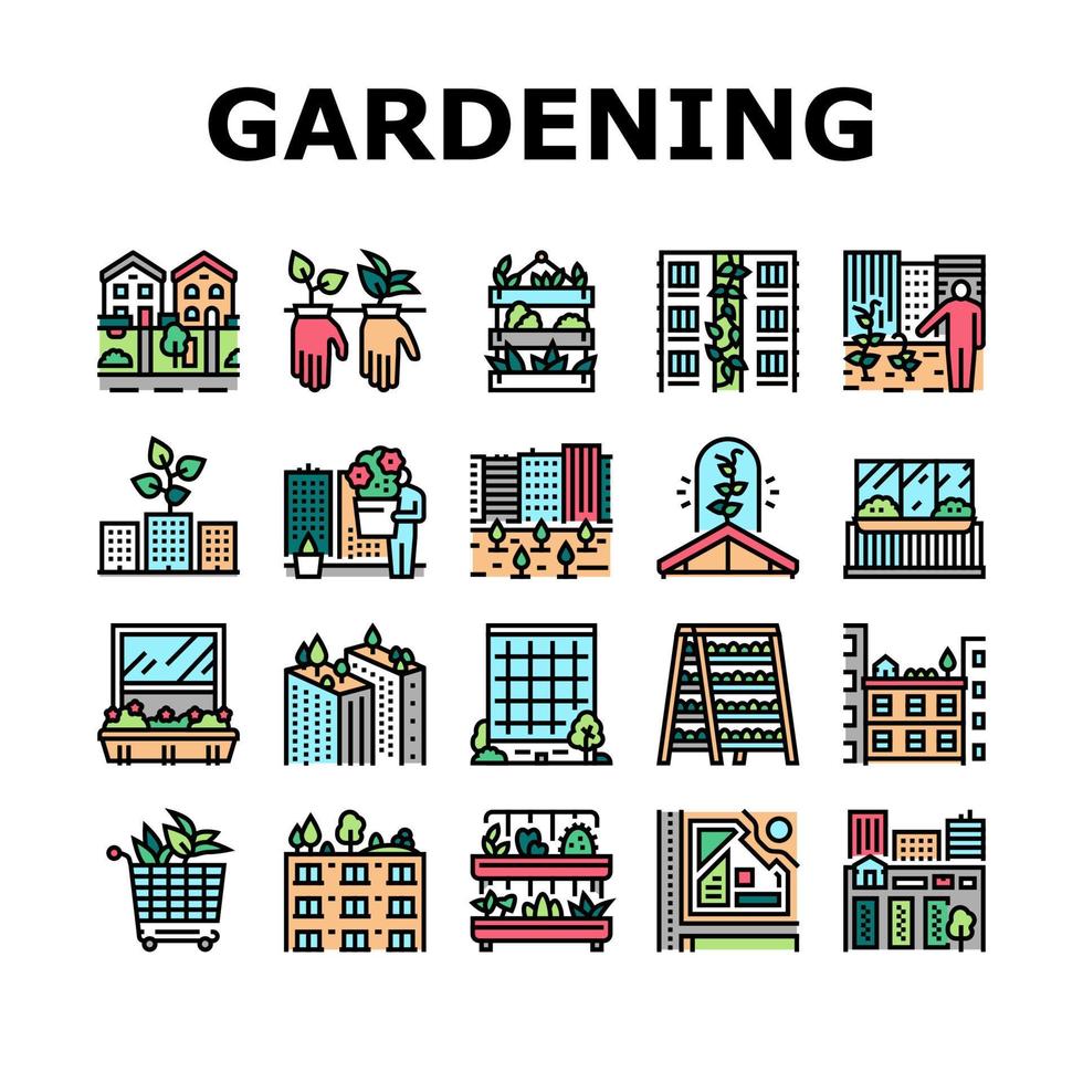 urban trädgårdsarbete eco samling ikoner set vektor