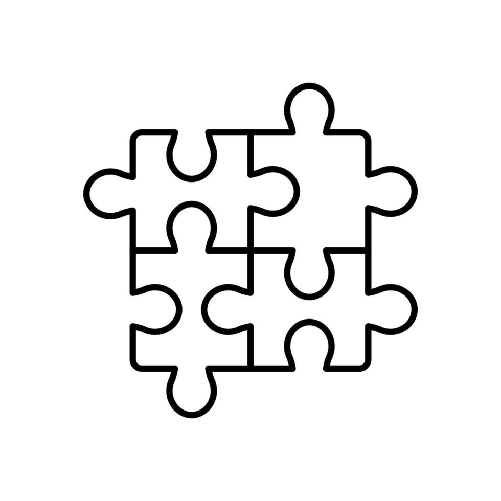 Puzzle lösen Problem schwarze Liniensymbol auf weißem Hintergrund. Teamwork-Lösung lineares Piktogramm. Puzzle Form Streichholz Kombination Gliederungssymbol. editierbarer Strich. isolierte Vektorillustration. vektor