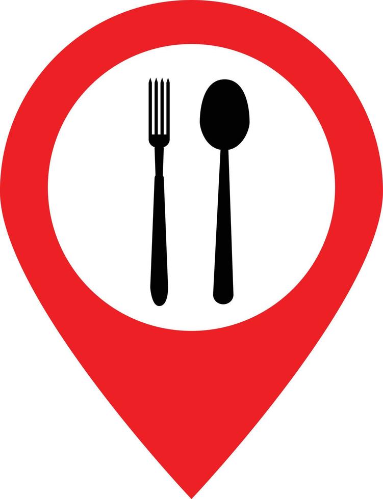 Standortsymbol für Cafés und Restaurants auf weißem Hintergrund. Food-Pin-Schild. Restaurant-Standort-Logo-Symbol. flacher Stil. vektor