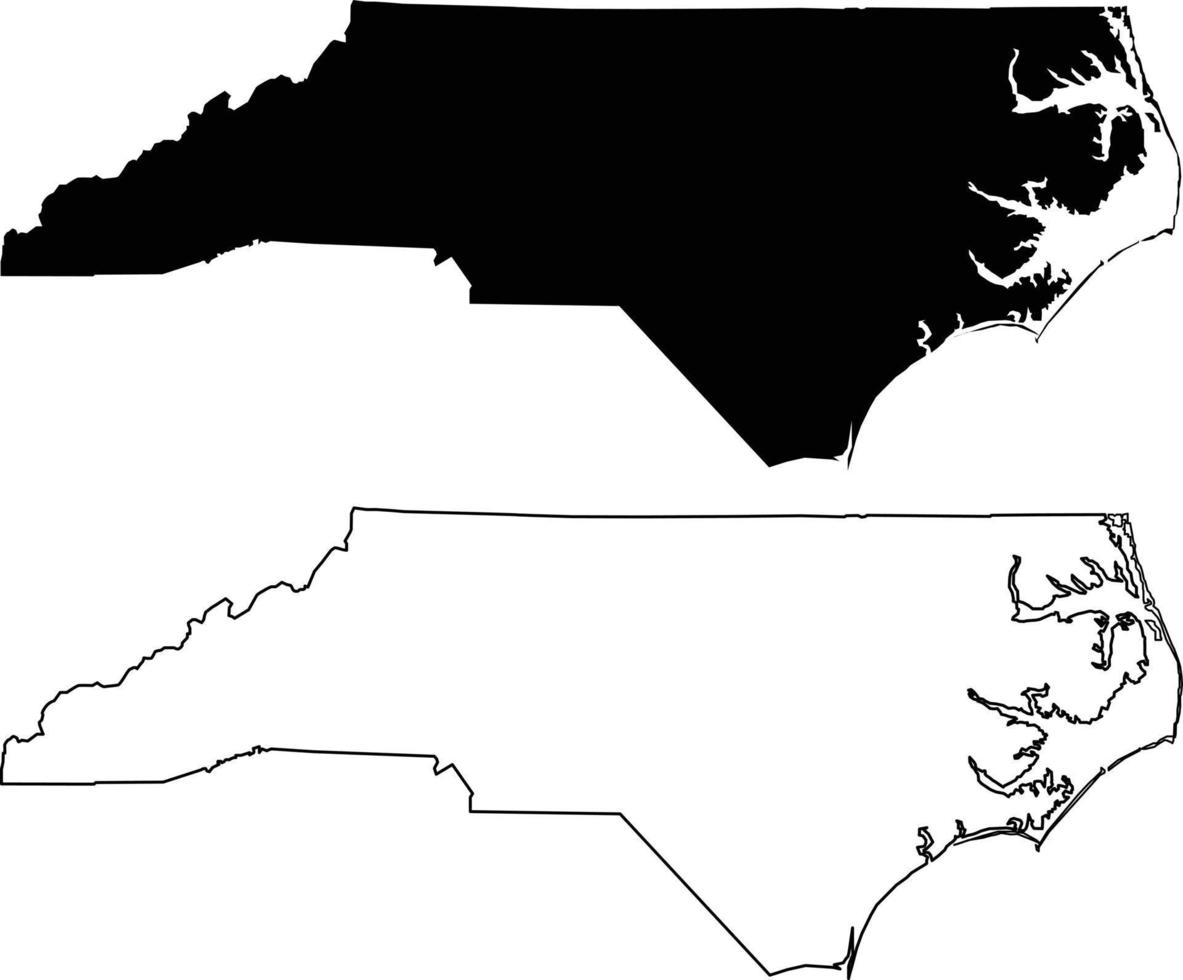 Karte von North Carolina auf weißem Hintergrund. schwarze umrißkarte von north carolina. North Carolina, Bundesstaat der USA. flacher Stil. vektor