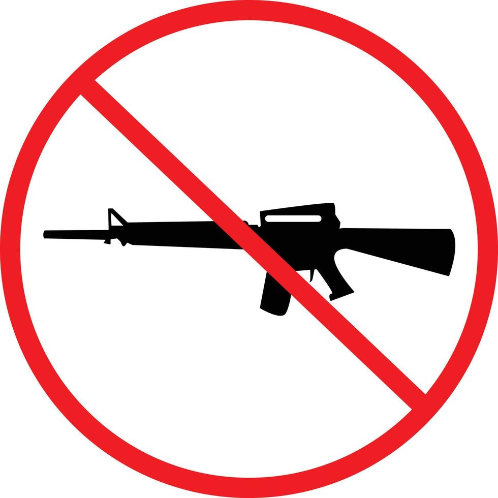 weiß und rot keine Waffensilhouette. keine Schusswaffen erlaubt. Verbot des Waffensymbols. flacher Stil. vektor