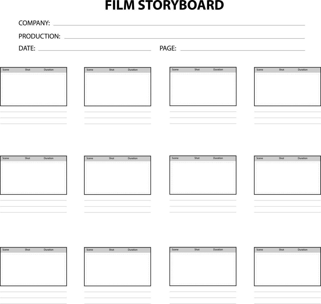 professionelles filmstoryboard auf weißem hintergrund. Szenario für die Medienproduktion. Film-Storyboard-Vorlage Zeichen. flacher Stil. vektor