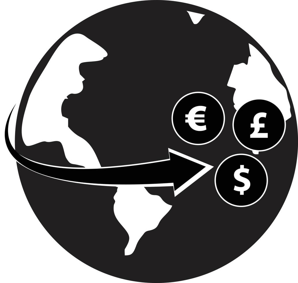 pil lindad runt jorden. remitteringar ikon. platt stil. vektor