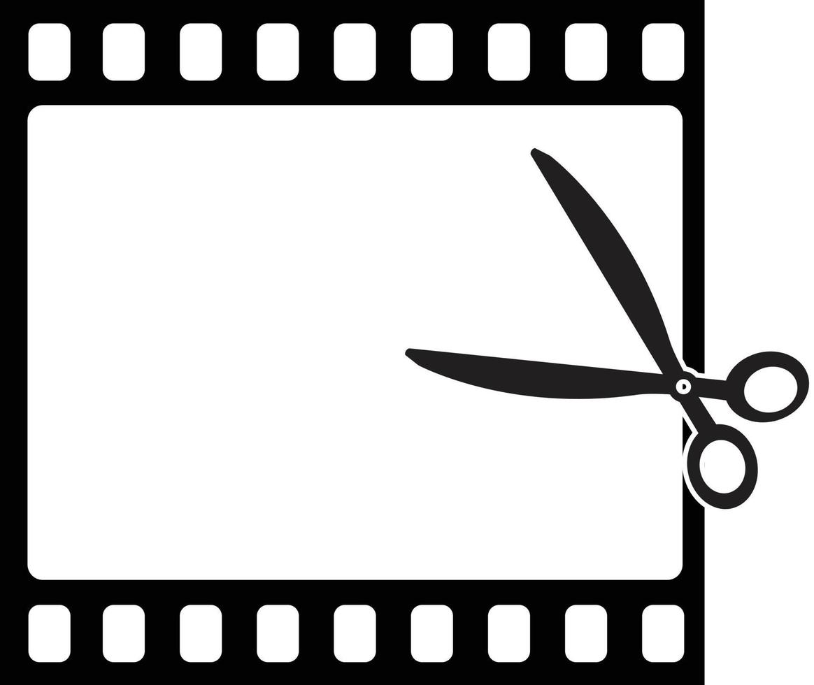 Videobearbeitungssymbol auf weißem Hintergrund. Videotrimmzeichen. Film- und Scherensymbol. flacher Stil. vektor