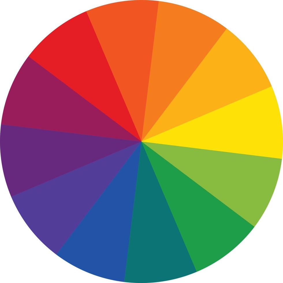 Zwölfteiliges RGB-Farbrad. Farbrad Zeichen. Farbkreis mit Zwölf-Farben-Symbol. flaches Vektorsymbol zum Zeichnen, Malen von Apps und Websites. flacher Stil. vektor