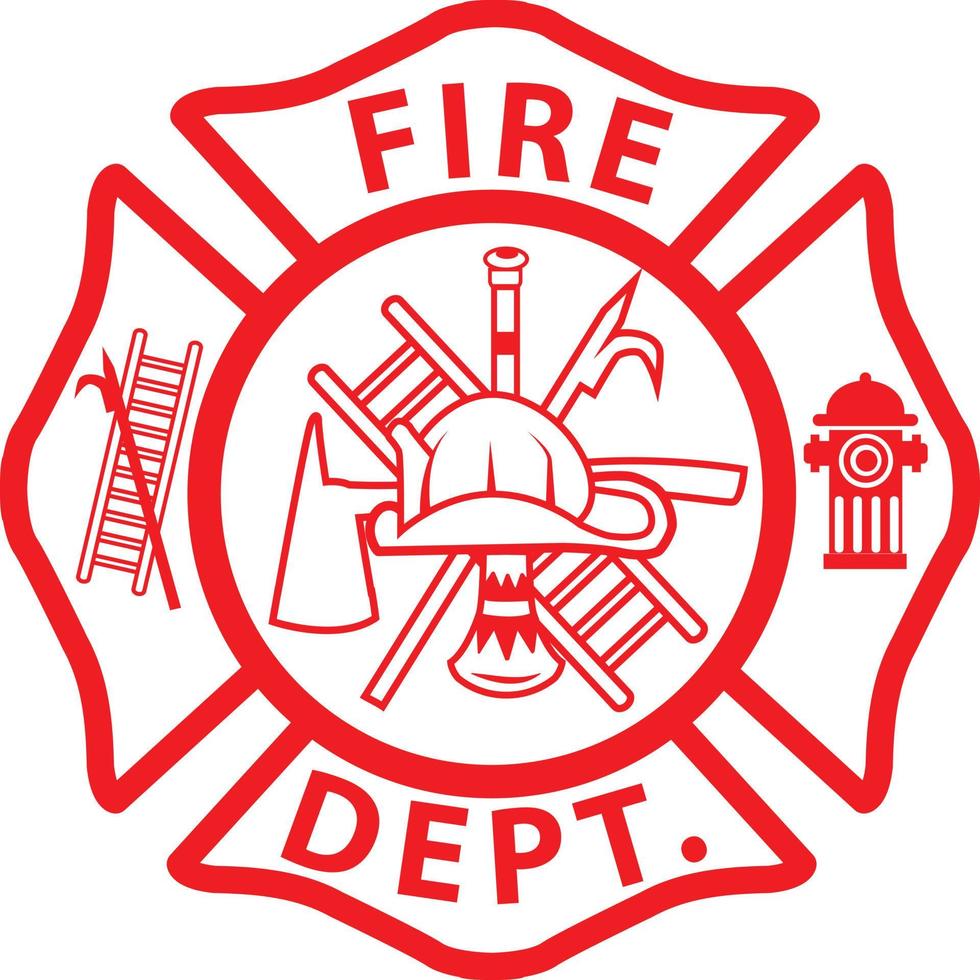 Feuerwehrmann-Emblem-Zeichen auf weißem Hintergrund. Feuerwehr-Symbol. Malteserkreuz der Feuerwehr. flacher Stil. vektor