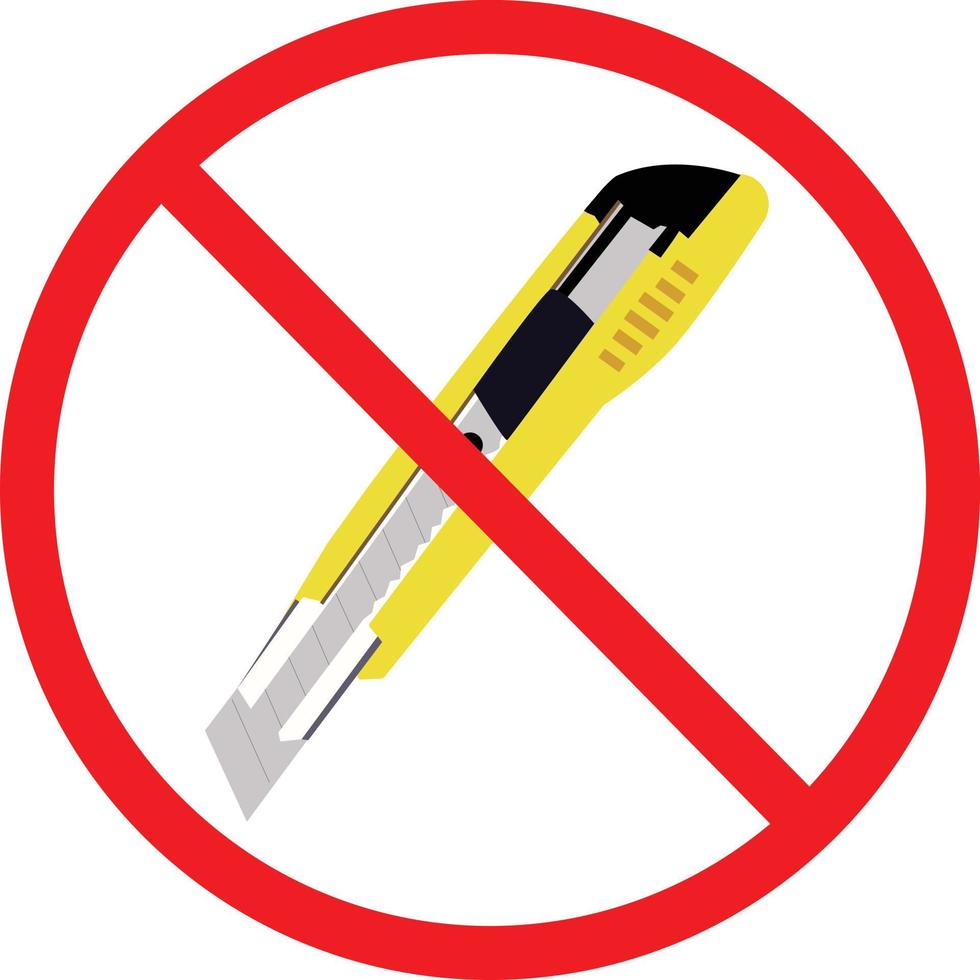 öppna inte med kniv på vit bakgrund. använd inte skärkniv skylt. skär eller kniv förbjuden symbol. platt stil. vektor