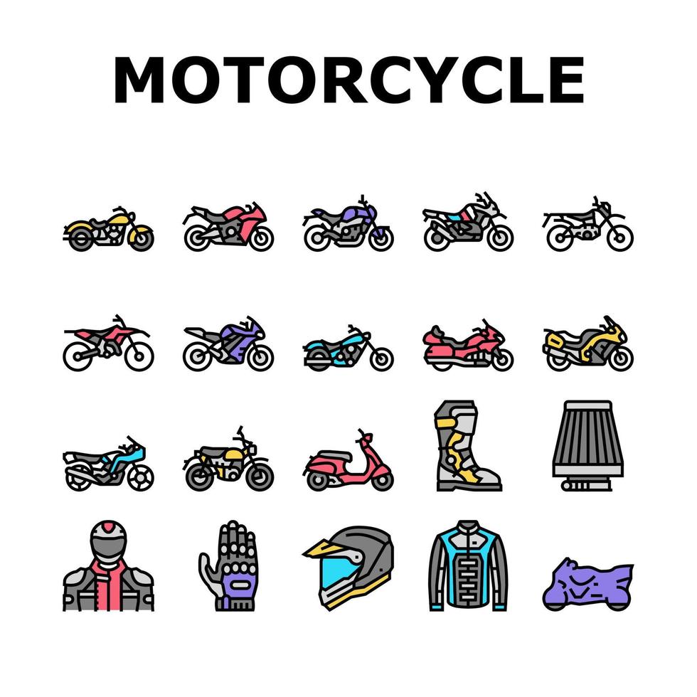 motorcykel cykel transport typer ikoner set vektor