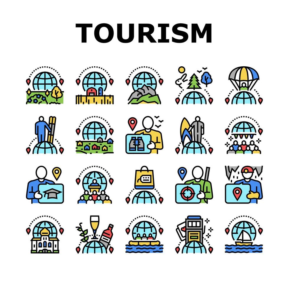 turism resor typer samling ikoner set vektor