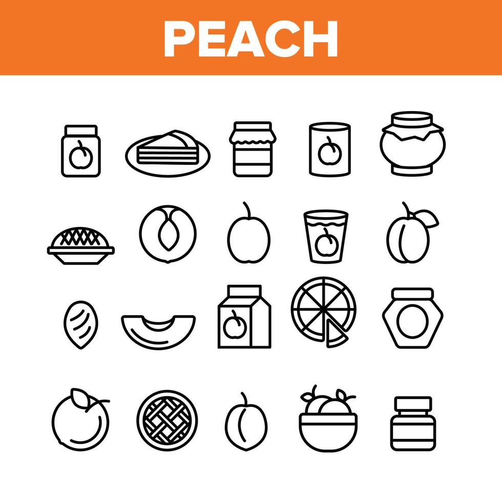 persika frukt samling element ikoner set vektor