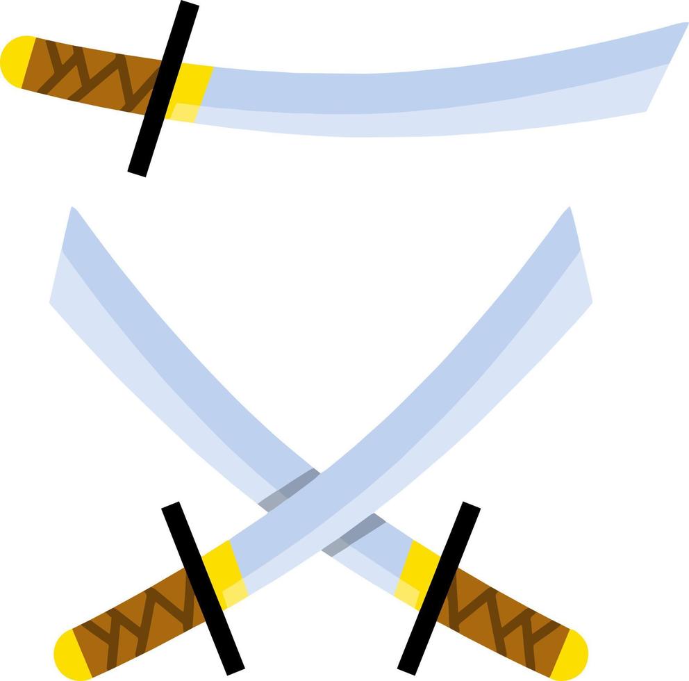 japanisches Schwert. langes Katana. Waffen des östlichen Ninja-Kriegers und der Samurai. Mittelalterlich ist das Objekt Soldat. gekreuzte Waffe mit Klinge. flache illustration der karikatur vektor