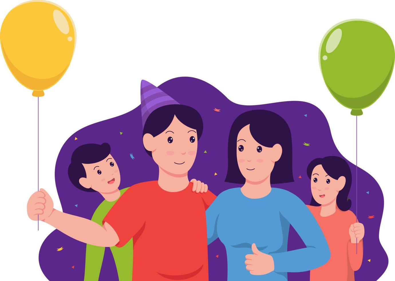porträtt av familj som firar födelsedag med några ballonger vektor