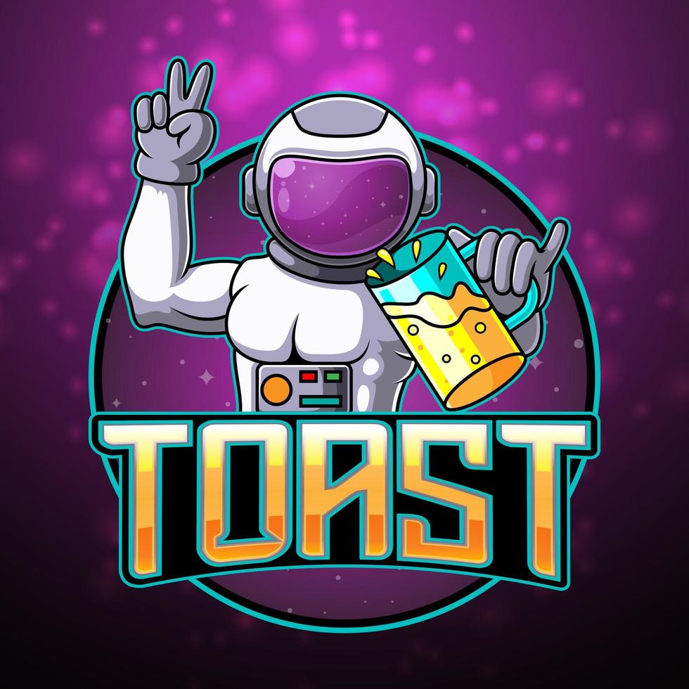 maskot logotyp astronaut inbjuder drink toast vektor