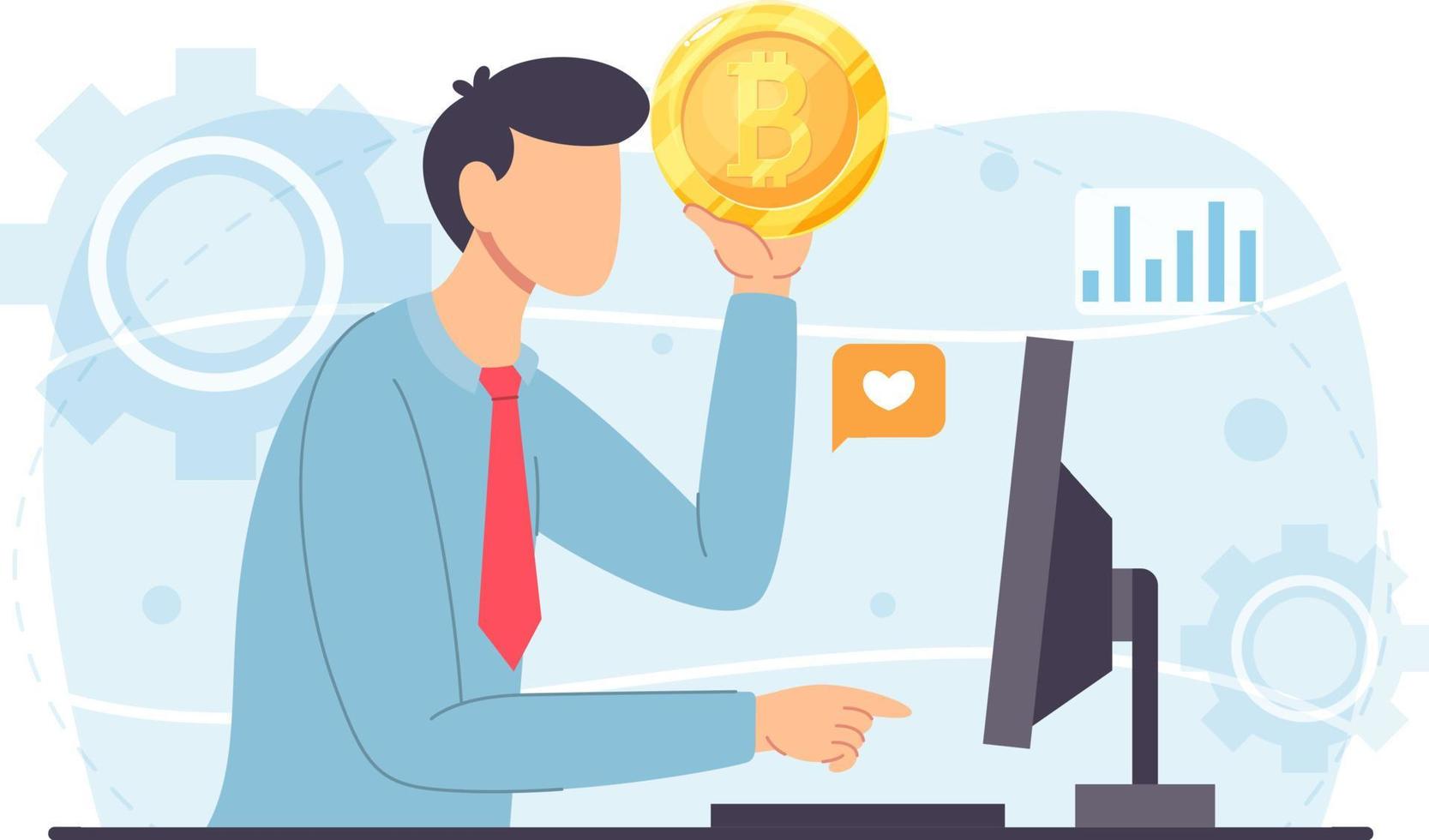 kryptovaluta och blockchain-teknik digitala pengarinvesteringar och handel med bitcoin-konceptillustrationer vektor