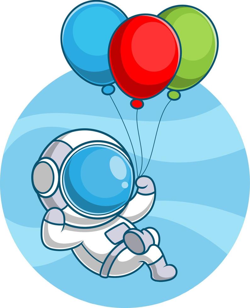 Cartoon-Astronaut fliegt mit einem Ballon vektor