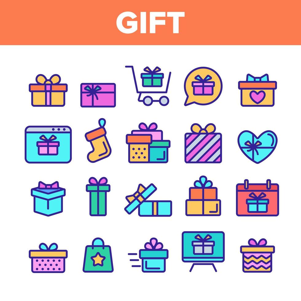 färg olika gåva tecken ikoner set vektor
