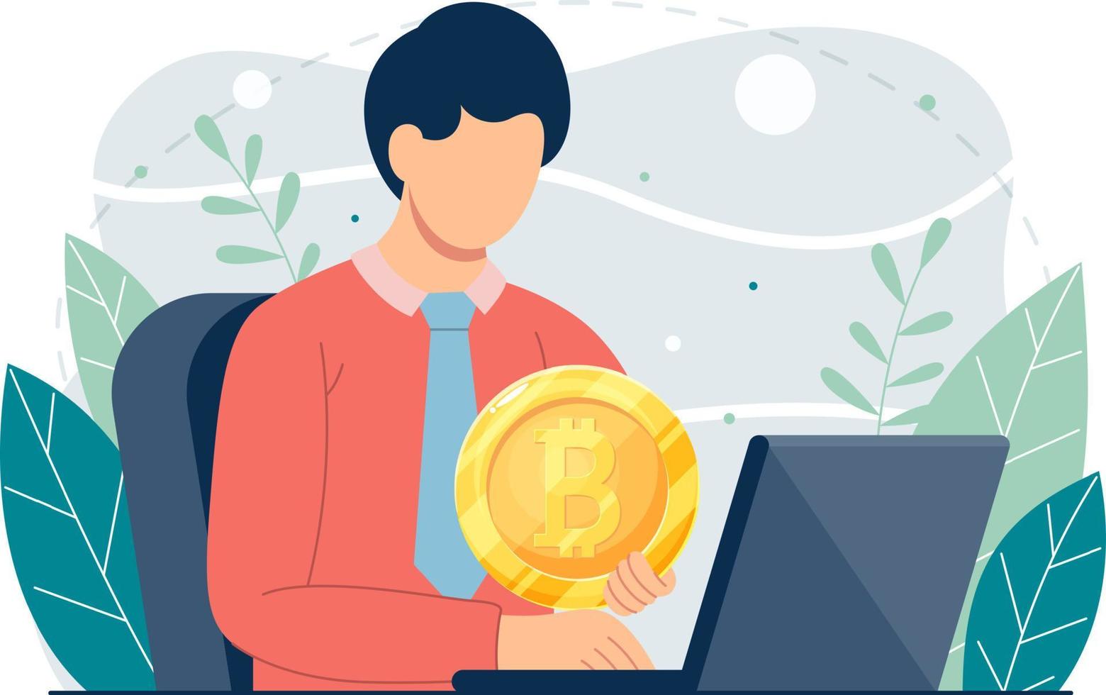 Kryptowährung und Blockchain-Technologie digitale Geldanlage und Bitcoin-Handel-Konzept Illustrationen vektor