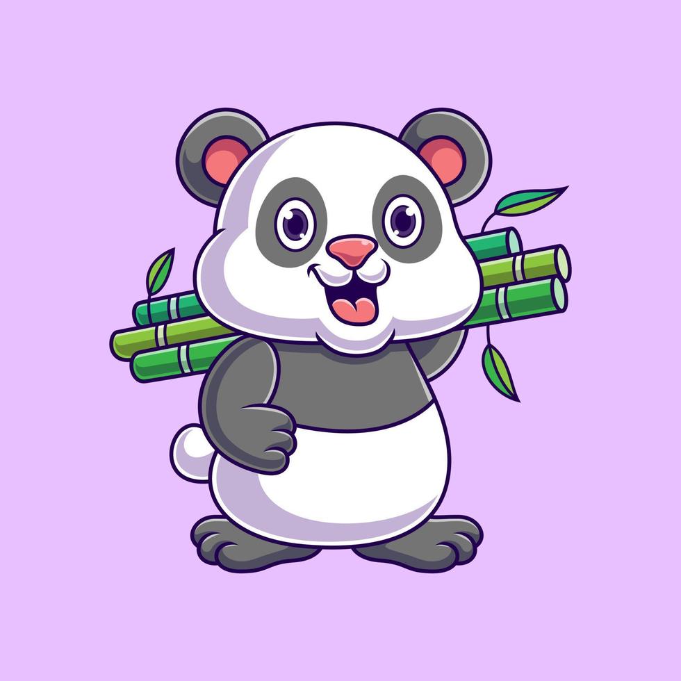 vektor tecknad panda bär bambu