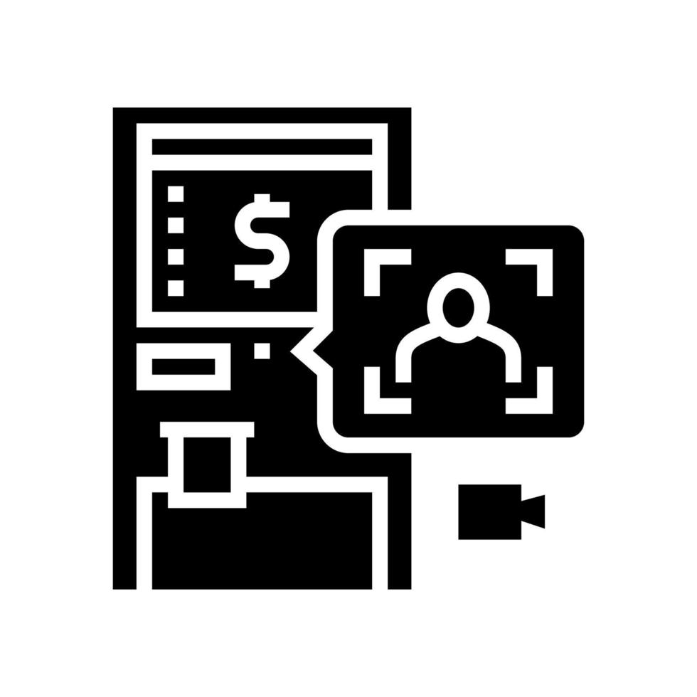 atm-technologie mit gesichts-id-glyphensymbol-vektorillustration vektor