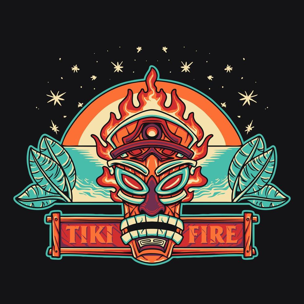 Tiki-Feuer-Sommer-Vektor-Retro-Illustration vektor