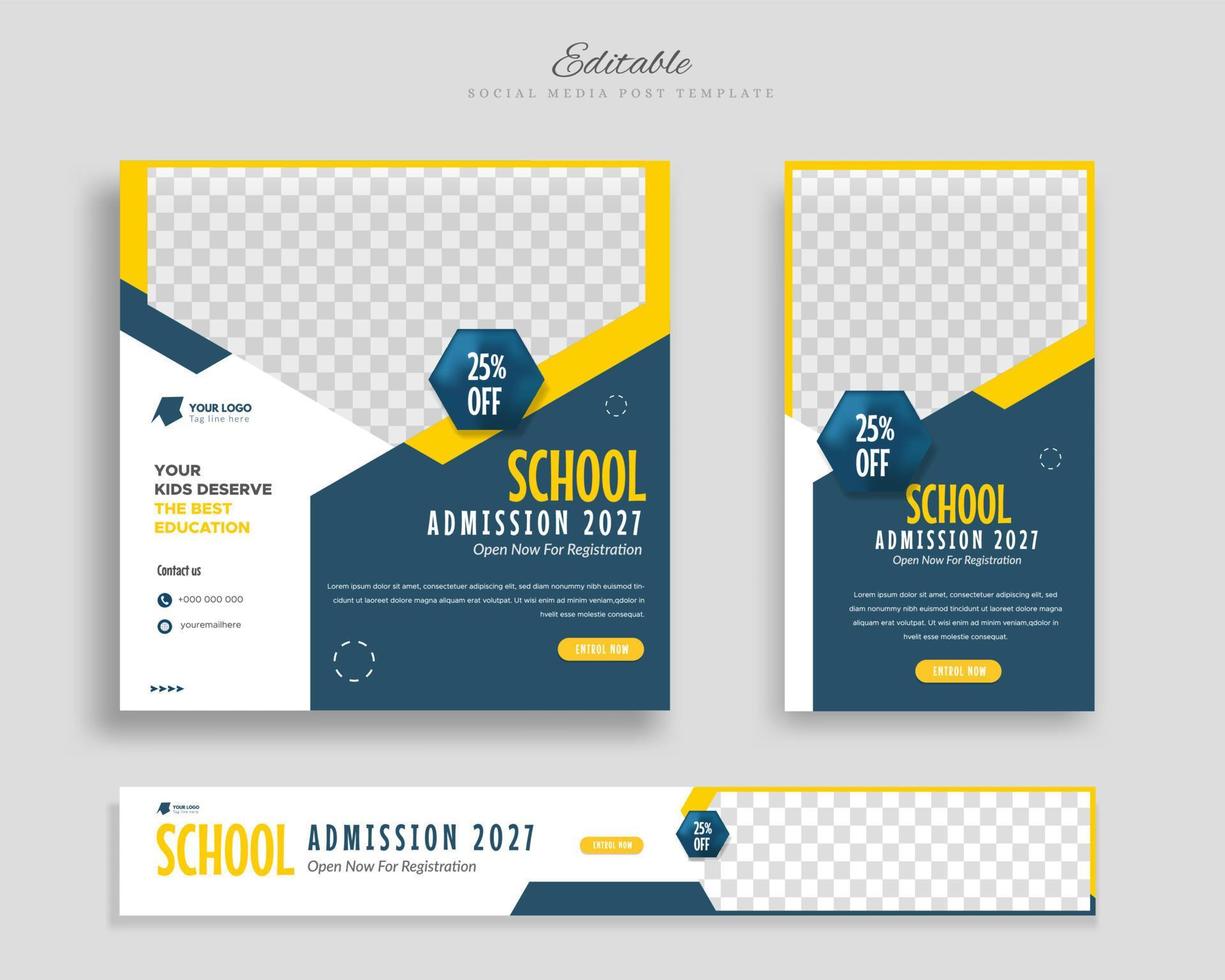 skolantagning mall för social media-inlägg och webbbanner för internetannonser vektor