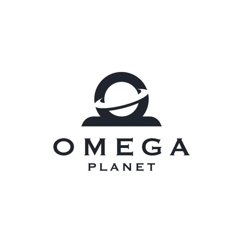 omega-symbol mit flacher vektorillustration der planetenform logo icon design template vektor