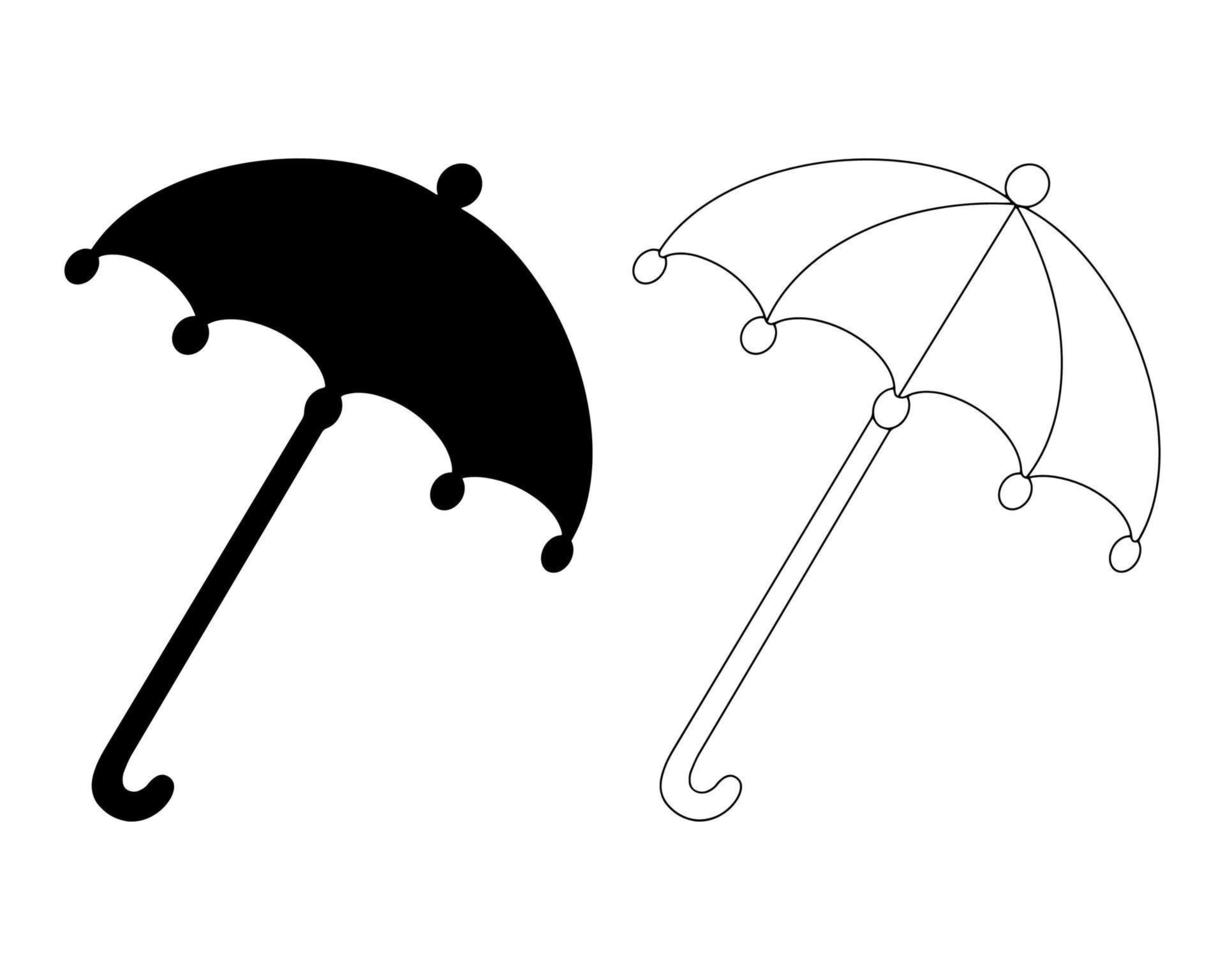 Regenschirm mit schwarzer Silhouette. Gestaltungselement. Vektor-Illustration isoliert auf weißem Hintergrund. vorlage für bücher, aufkleber, poster, karten, kleidung. vektor