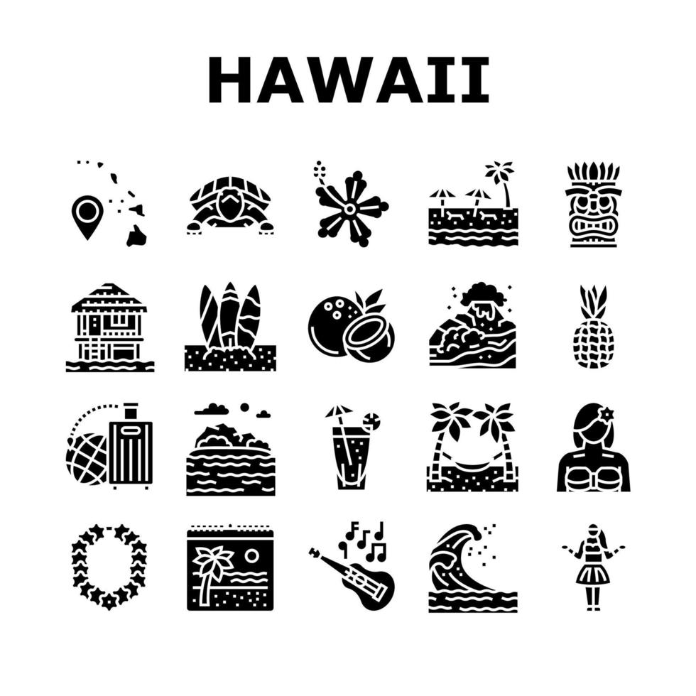 hawaii insel ferienort symbole gesetzt vektor