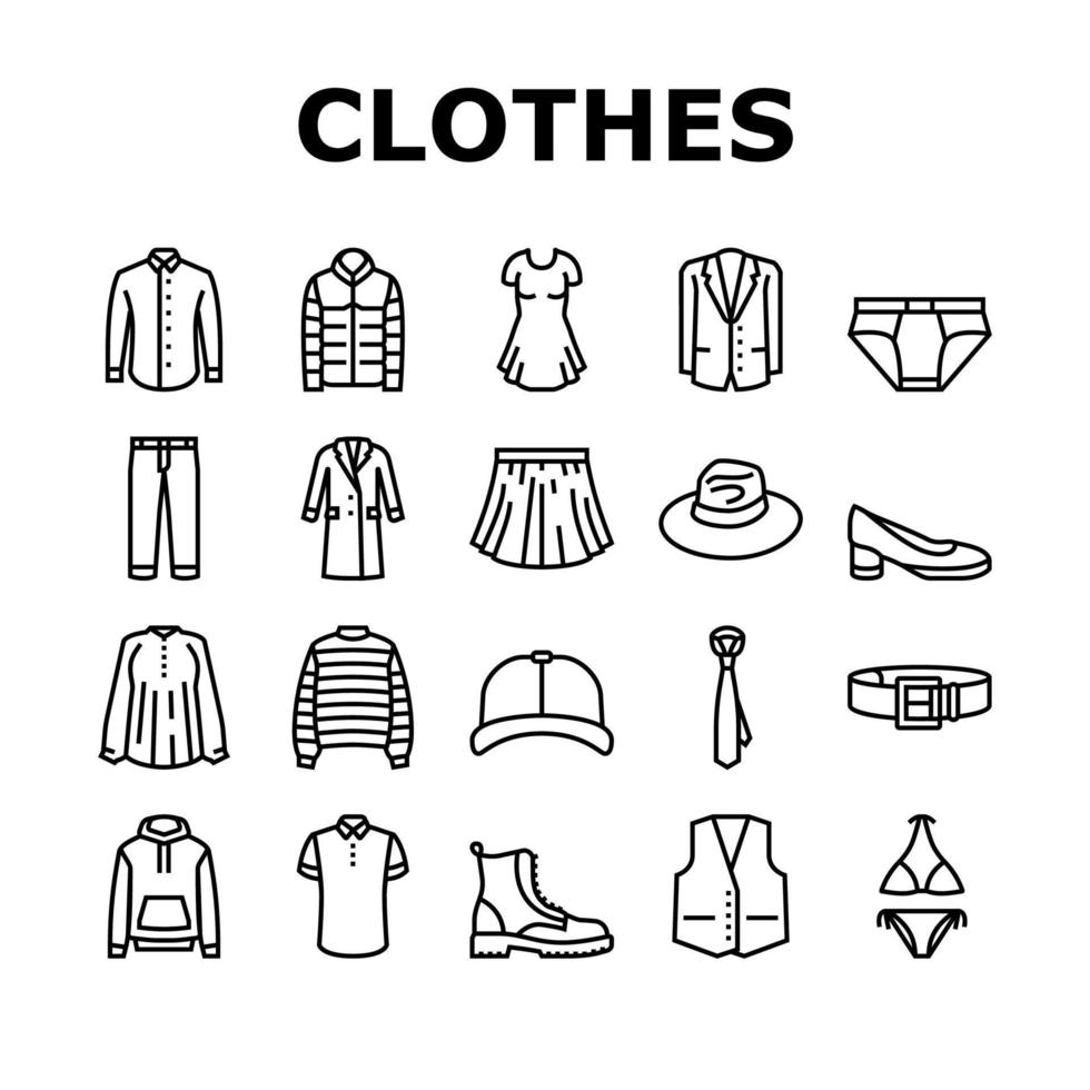 kläder och bärande tillbehör ikoner set vektor