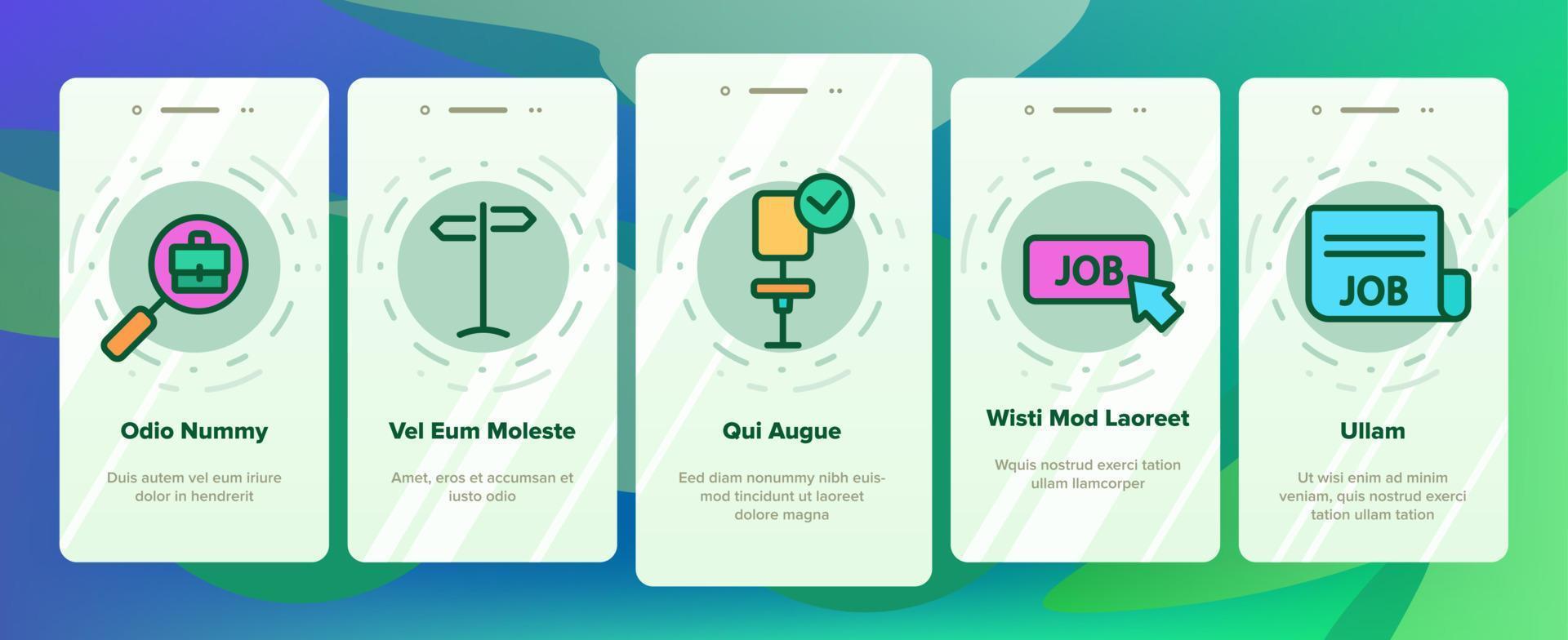 Onboarding-Symbole für die Jobsuche setzen Vektor