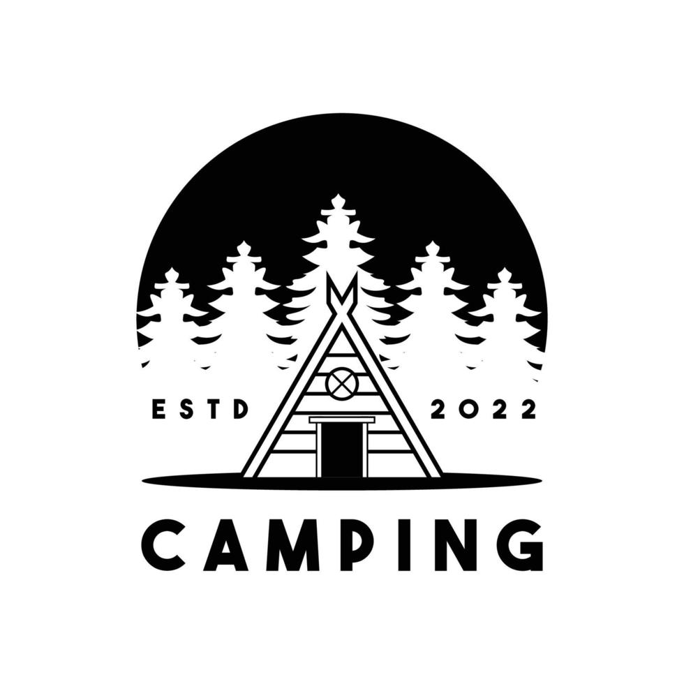 camping och utomhus äventyr retro logotyp vektor