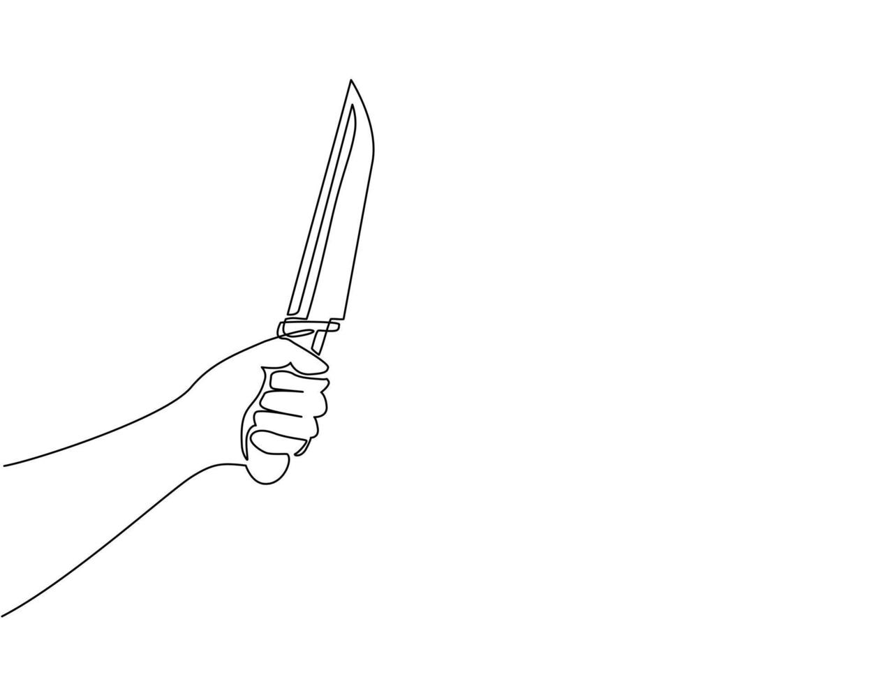 enda en rad ritning hand som håller kökskniv. hand med kniv ikon. skarp, redskap. Utrustning. kniv som används för ämnen som kök, matlagning, kock. kontinuerlig linje rita design vektorillustration vektor